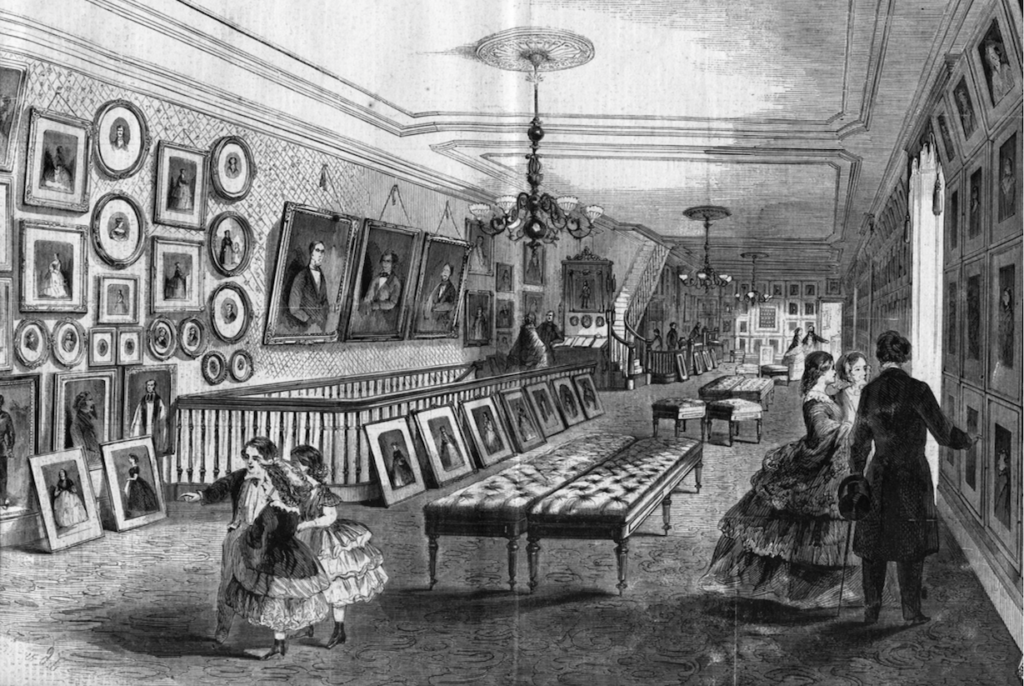 Drawing showing the interior of Civil War photographer Mathew Brady's studio.