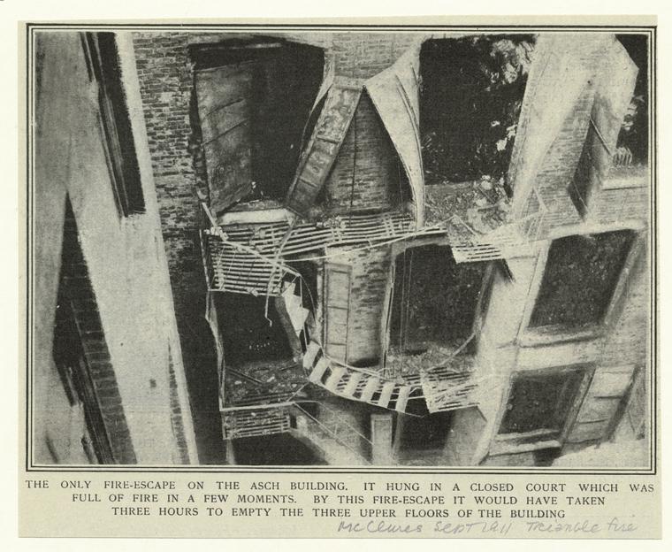 The collapsed fire escape from the Triangle Shirtwaist factory fire of 1911